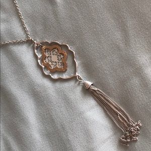 Long chain mixed metal tassel necklace